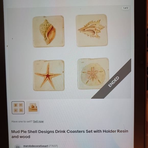 Shell designs coasters set with holder MudPie NEW - Picture 2 of 6